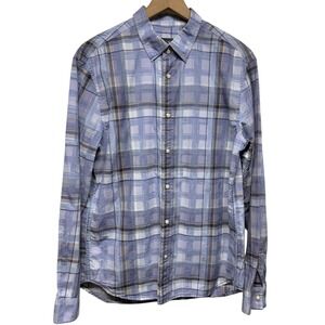 Armani‎ Exchange Men Snap Button Up Shirt M Blue Plaid Long Sleeve Collared